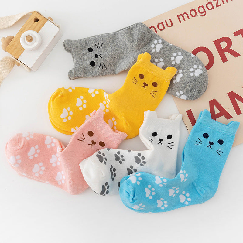 5 Pairs Cute Pussycat Footprint Animal Socks for Women, Funny Cat Socks