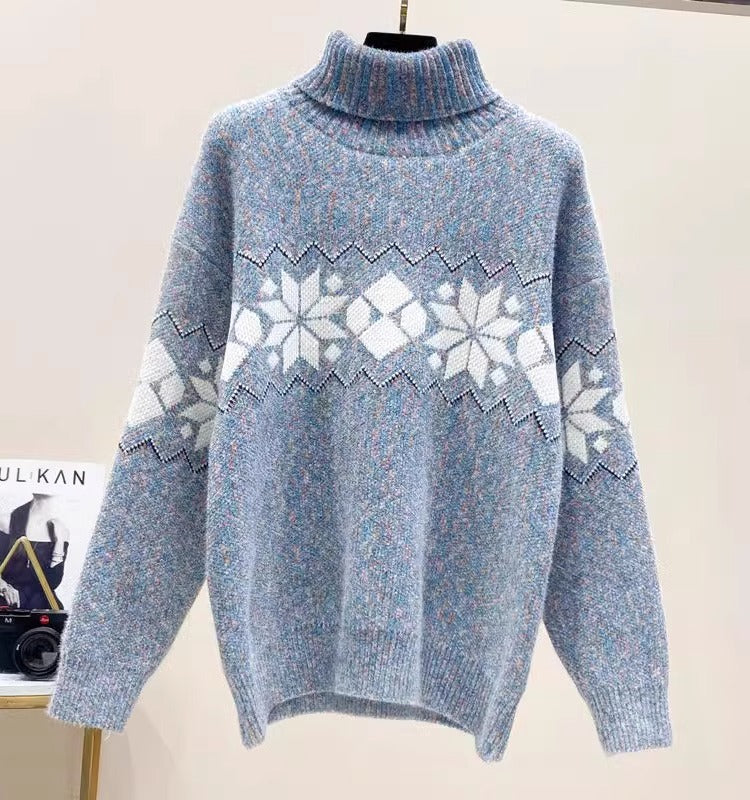 Womens Christmas Snowflake Turtleneck Sweater