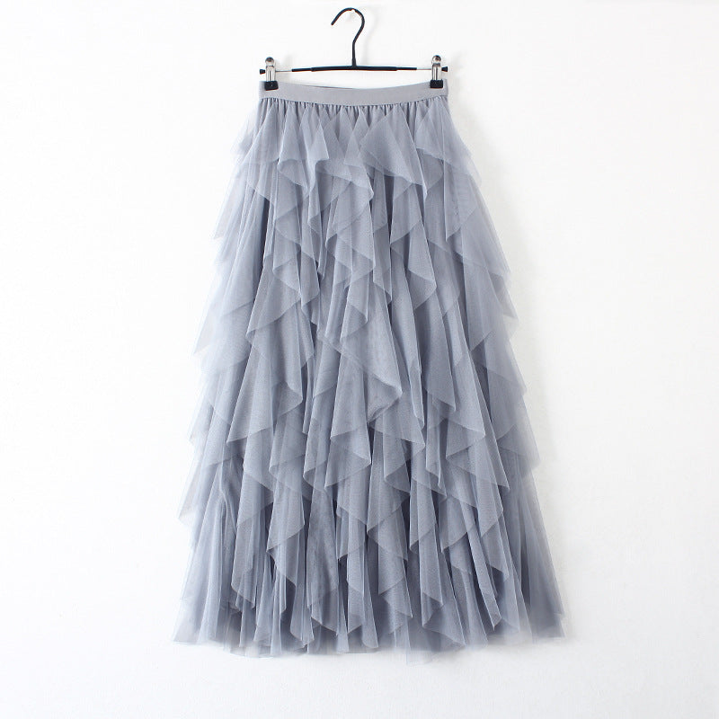 Womens Tulle High Waist Pleated Long Maxi Skirt