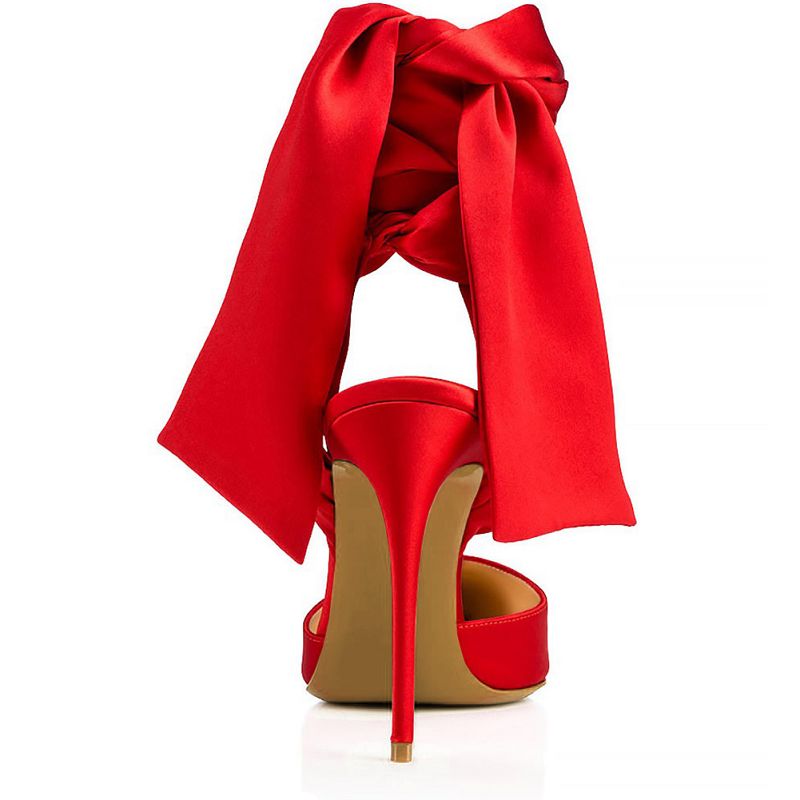 Women Red Heels Point Toe Bandage Stiletto Prom Wedding Shoes