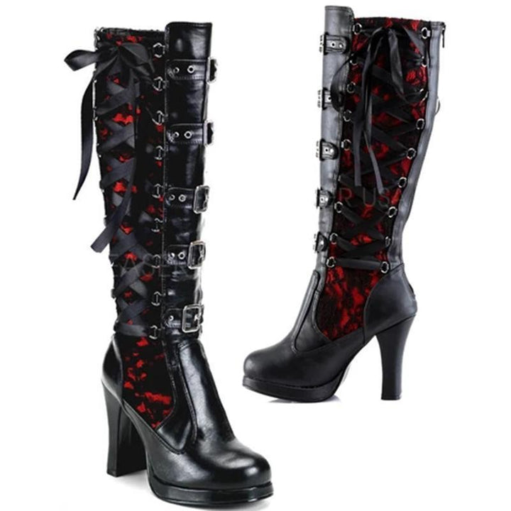 Black Gothic Heeled Boots with Buckle