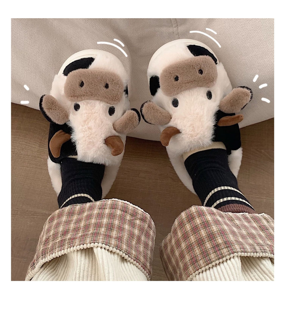 Cute Kawaii Fluffy Cow Slippers Couple Shoes