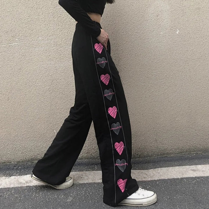 Pink Heart Pants High Waisted Straight Leg Girls Fashion