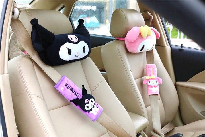 Kuromi My Melody Inspired Car Neck Headrest Pillows Seatbelt Covers Accessories