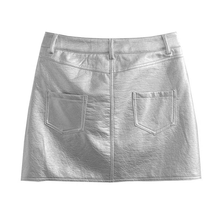 Silver Retro Short A-Line Metal Mini Skirts