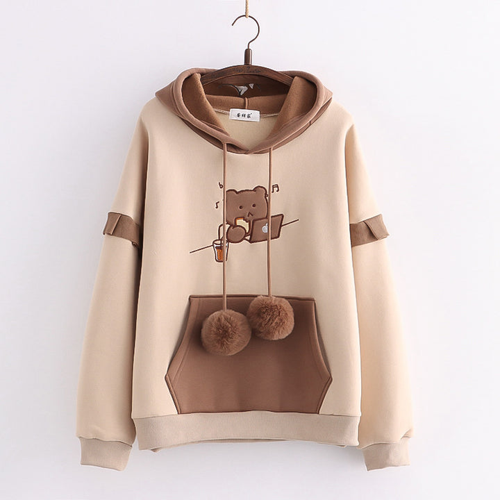 Cute Bear Hoodie Velvet Sweater