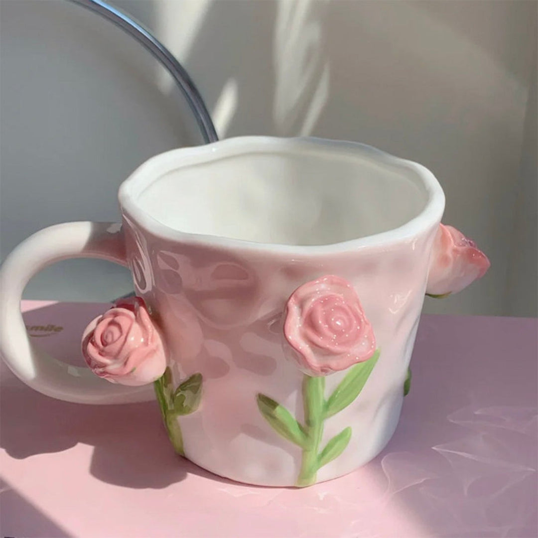 Elegant Handmade 3D Embossed Hand Painted Floral Mugs Gift