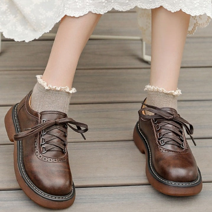 women's shoe classic lace up dress low flat heel oxford Women's Brown Lace-Up Oxford Shoes with Low Block Heel - Classic Casual Style, Perfect for Office Wear, Daily Outings and Weekend Casuals 2026