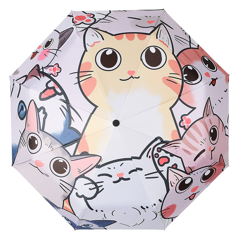 Automatic Sunscreen Cute Cat Claw Three-Folding Umbrella