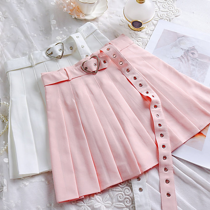 JK Pleated Skirt with Heart Shape Belt