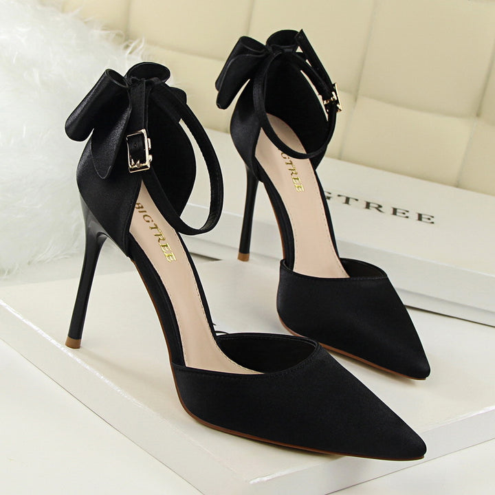 Womens Pointed Toe High Heel Bow Prom Wedding Shoes Pumps