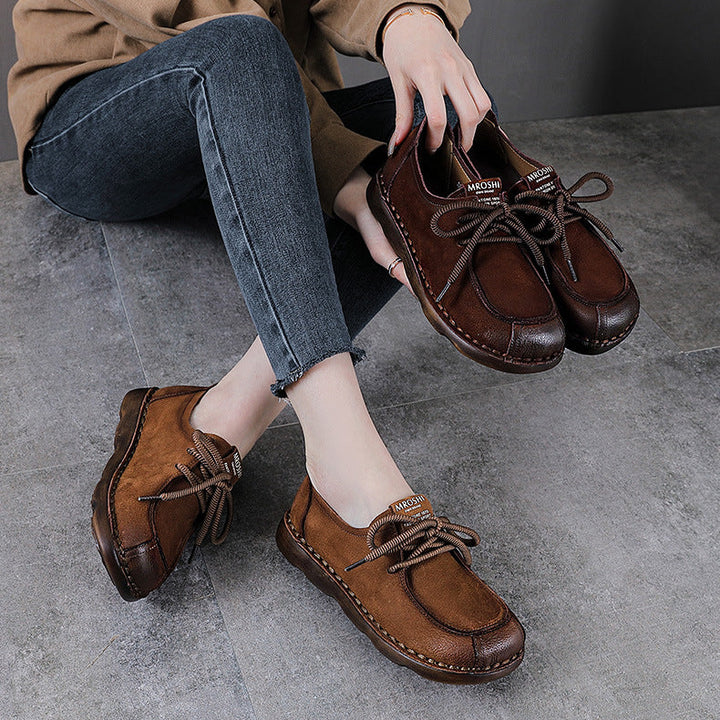 Women's Retro Casual Leather Flats — Comfortable Everyday Walking Shoes