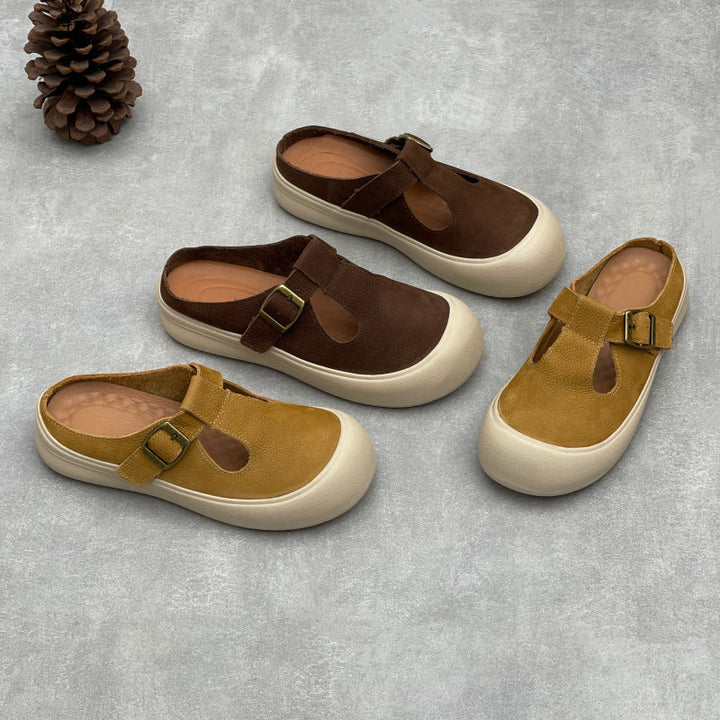 Women's Athleisure Mules - Round Toe Leather Breathable Summer Slides