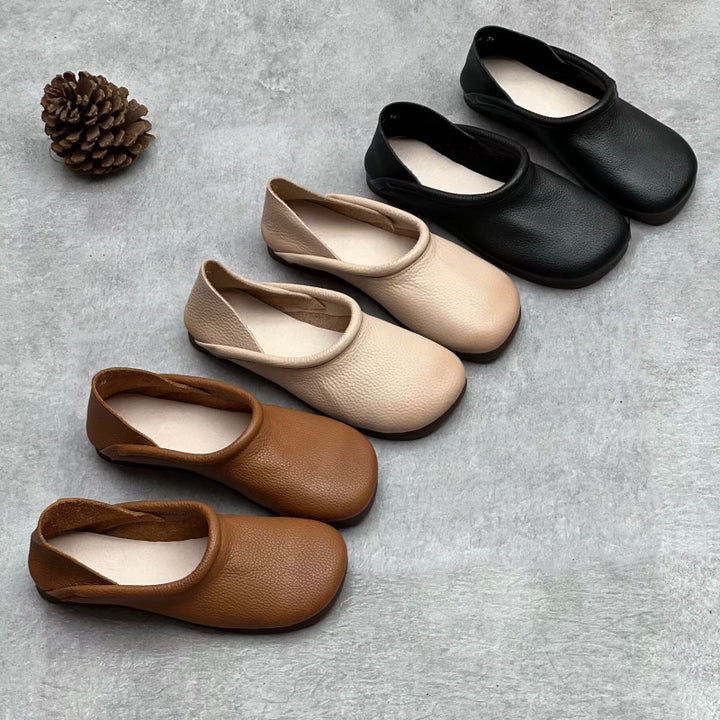 Women's Round Toe Casual Handmade Leather Flat Loafers
