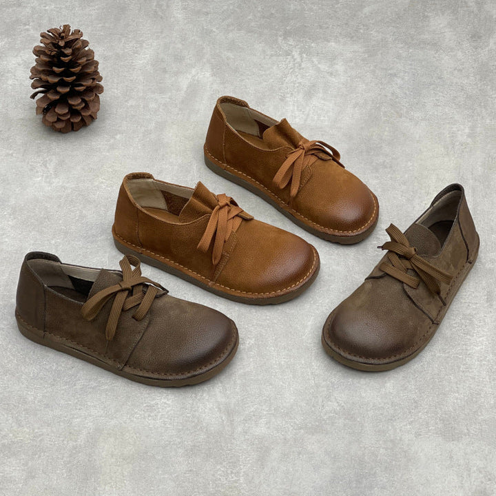 Women’s Soft Leather Lace-Up Flats – Comfortable Everyday Shoes