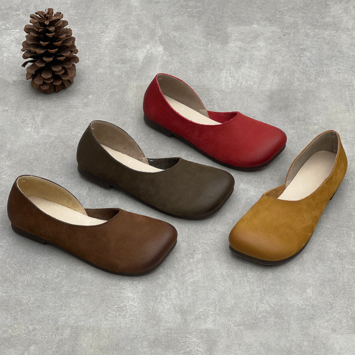 Women’s Handmade Leather Slip-On Flats – Asymmetric Comfortable Casual Shoes