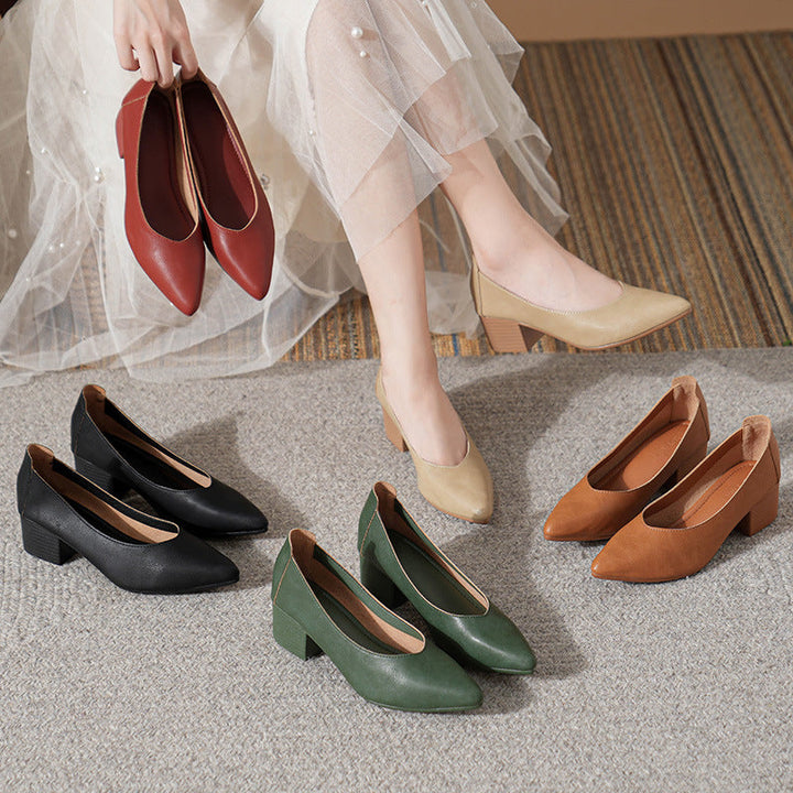 Women's Leather Mid Heel Multicolor Slip On Comfortable Pump