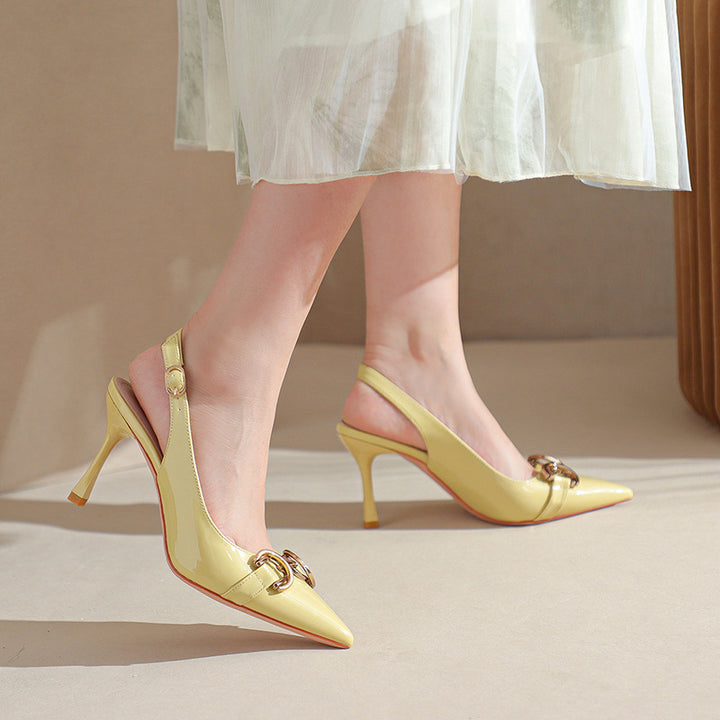 Women's Pointed Toe Metal Buckle Decoration Fine High Heeled Sandals