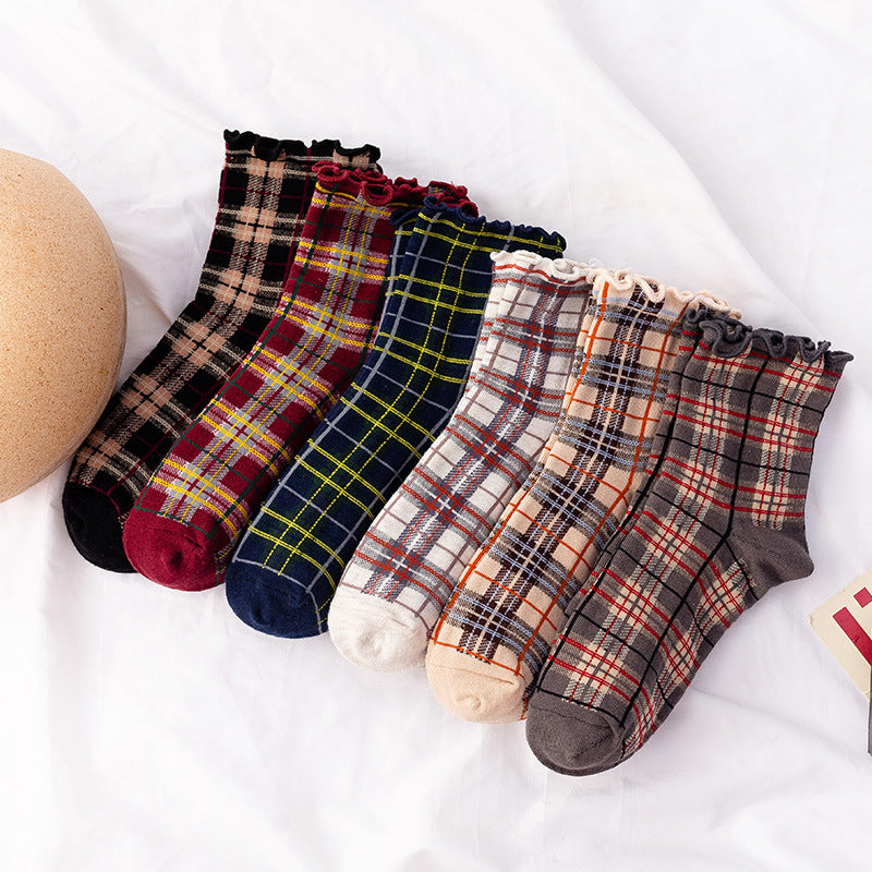 3 Pairs Checkered Fantasy Socks Women's Socks