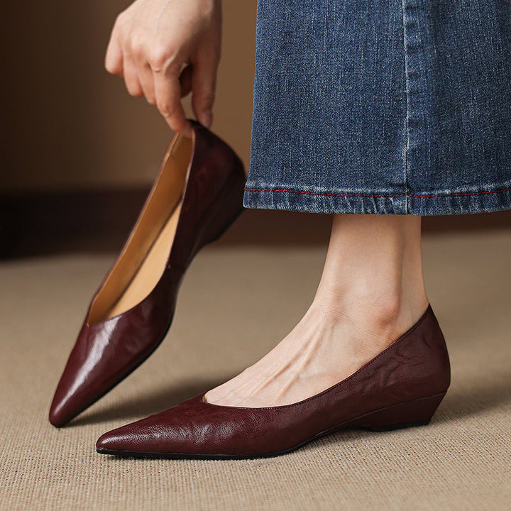 Women's Sheepskin Pumps - Office Elegance Pointed Toe Wedge Heel