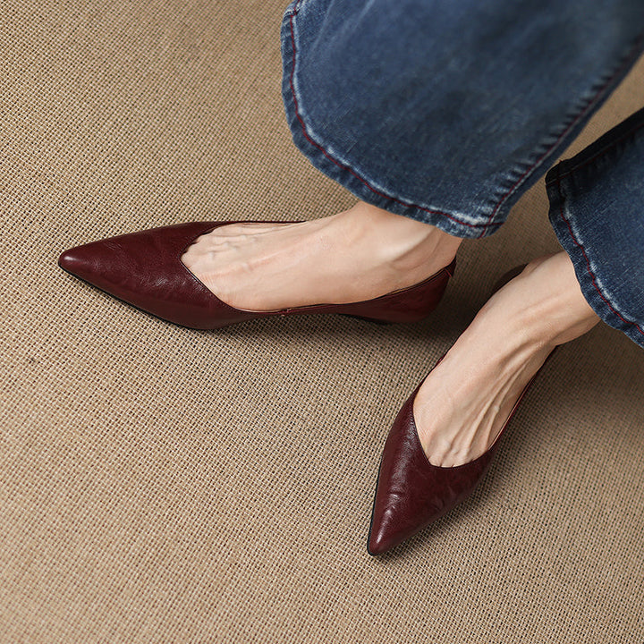 Women's Sheepskin Pumps - Office Elegance Pointed Toe Wedge Heel