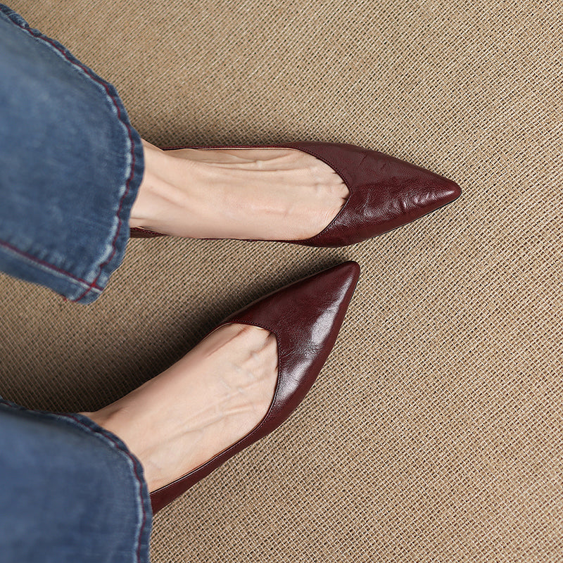 Women's Sheepskin Pumps - Office Elegance Pointed Toe Wedge Heel