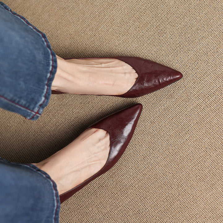 Women's Sheepskin Pumps - Office Elegance Pointed Toe Wedge Heel