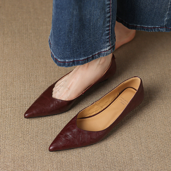 Women's Sheepskin Pumps - Office Elegance Pointed Toe Wedge Heel