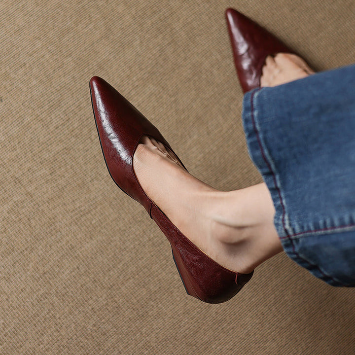Women's Sheepskin Pumps - Office Elegance Pointed Toe Wedge Heel