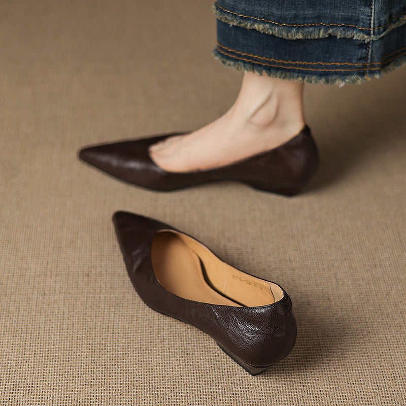 Women's Sheepskin Pumps - Office Elegance Pointed Toe Wedge Heel