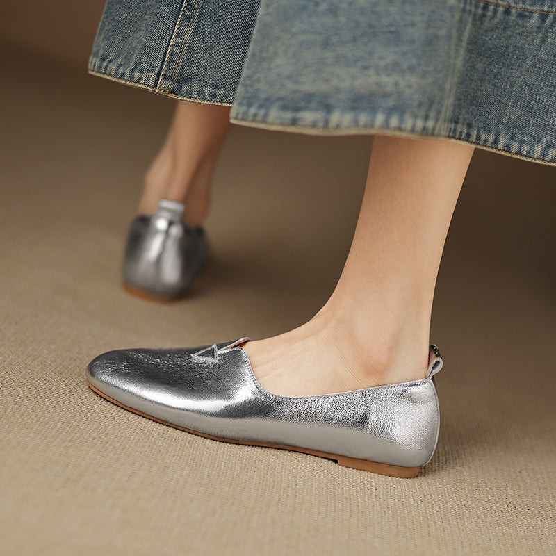 Women's Leather Round toe Soft-Sole Slip-On Flats
