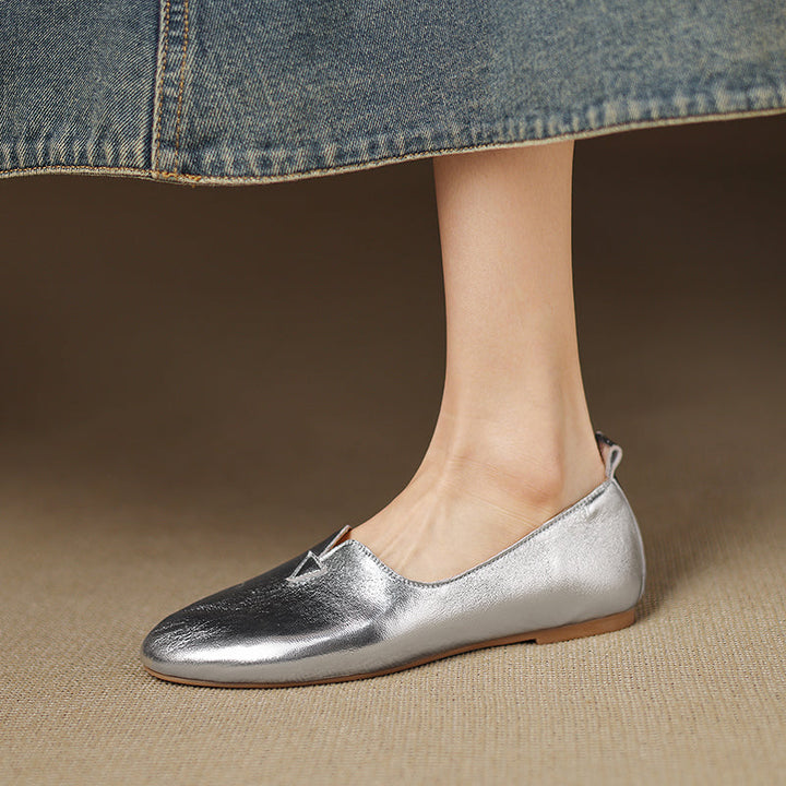 Women's Leather Round toe Soft-Sole Slip-On Flats