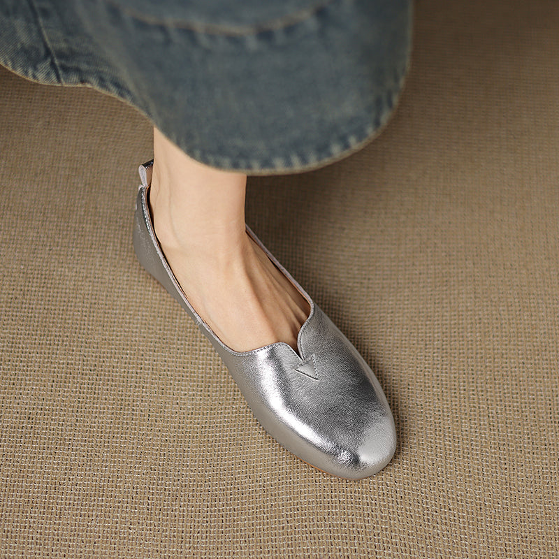 Women's Leather Round toe Soft-Sole Slip-On Flats