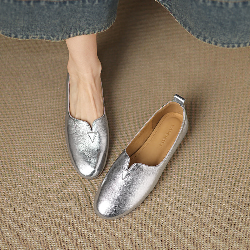Women's Leather Round toe Soft-Sole Slip-On Flats