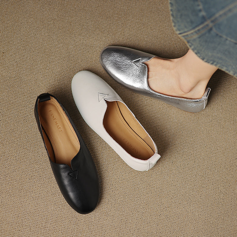 Women's Leather Round toe Soft-Sole Slip-On Flats