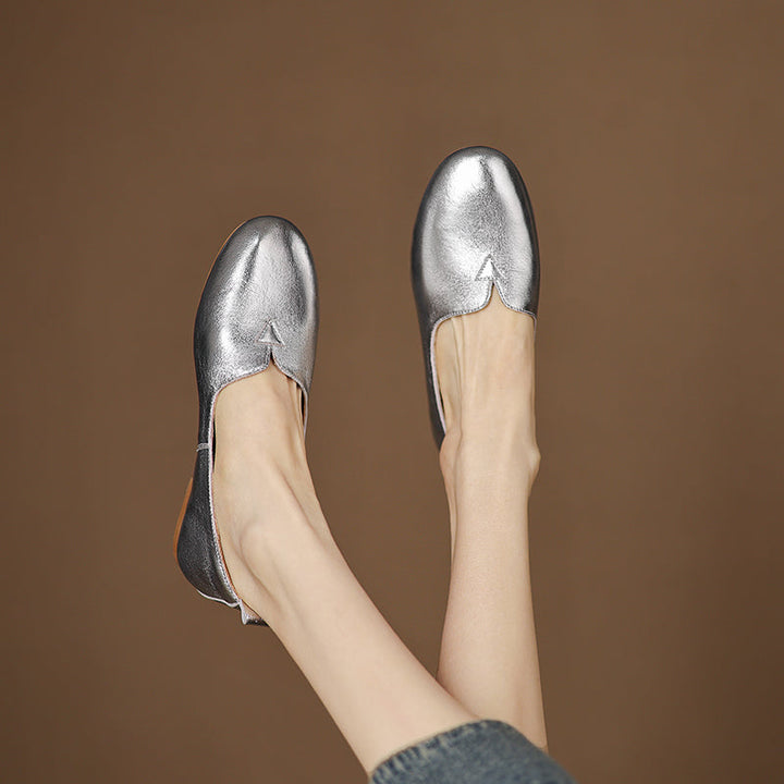 Women's Leather Round toe Soft-Sole Slip-On Flats