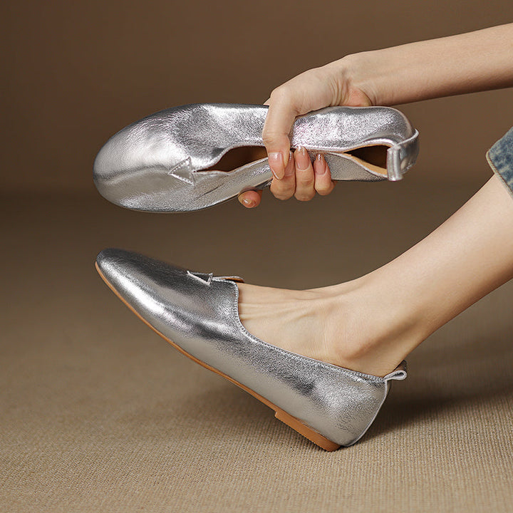 Women's Leather Round toe Soft-Sole Slip-On Flats