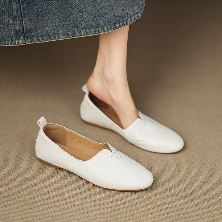 Women's Leather Round toe Soft-Sole Slip-On Flats