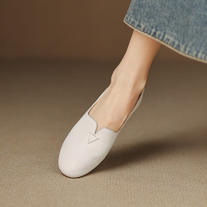 Women's Leather Round toe Soft-Sole Slip-On Flats