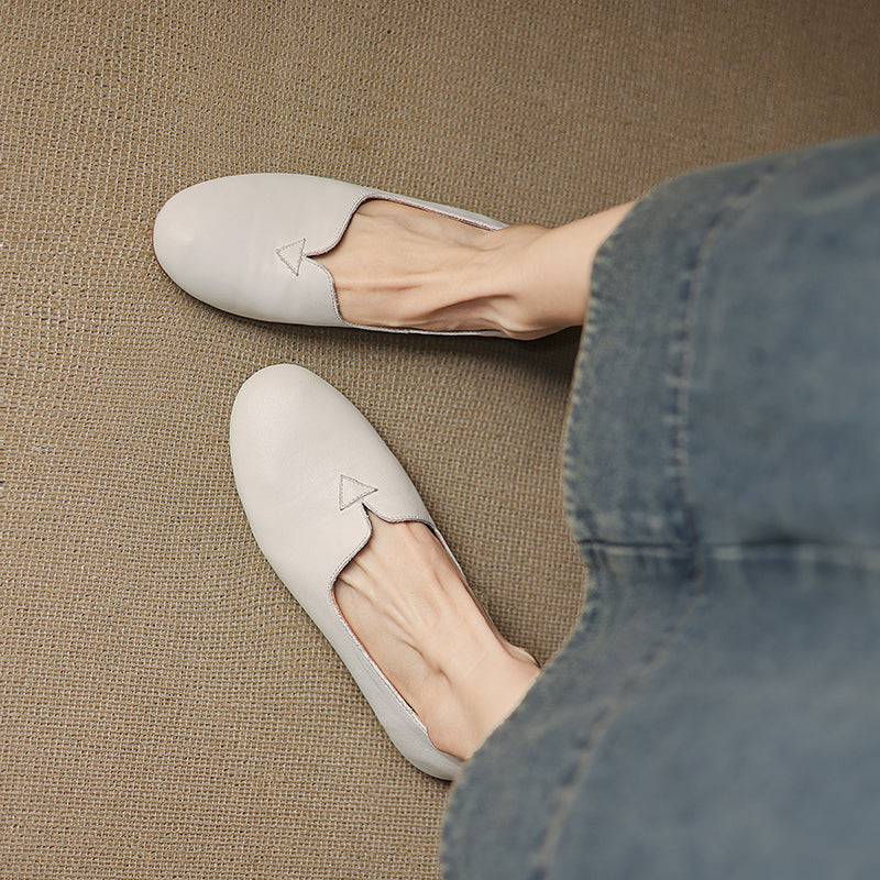 Women's Leather Round toe Soft-Sole Slip-On Flats