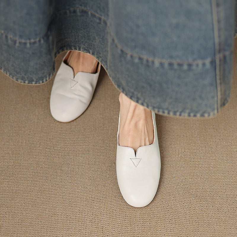Women's Leather Round toe Soft-Sole Slip-On Flats