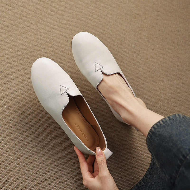 Women's Leather Round toe Soft-Sole Slip-On Flats