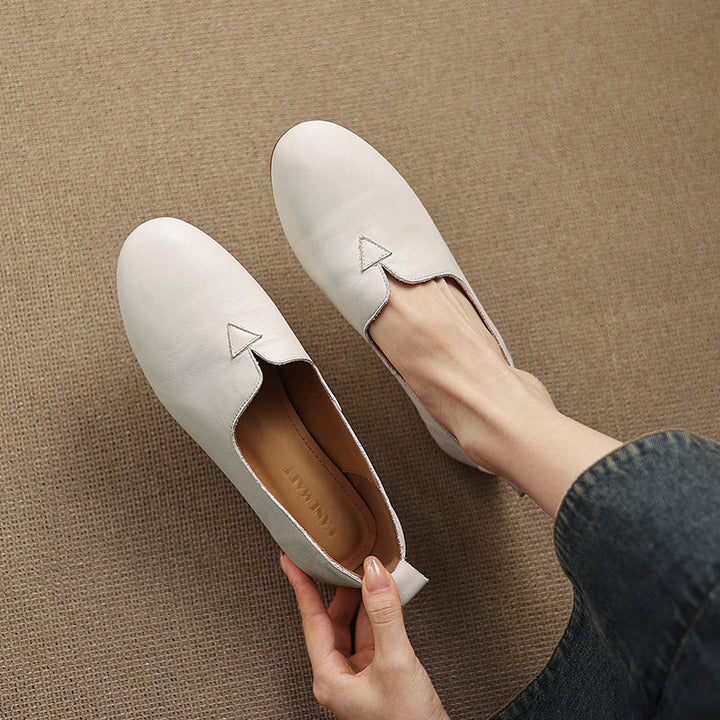 Women's Leather Round toe Soft-Sole Slip-On Flats