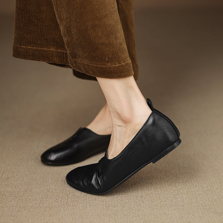 Women's Leather Round toe Soft-Sole Slip-On Flats