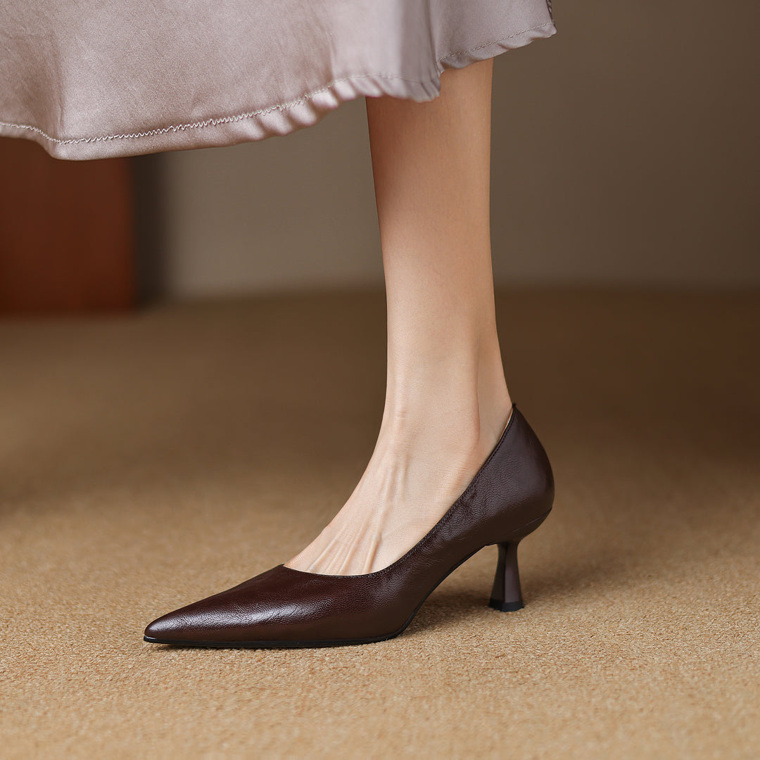 Womens Handmade Sheepskin Pointed Toe Kitten Heel Pumps