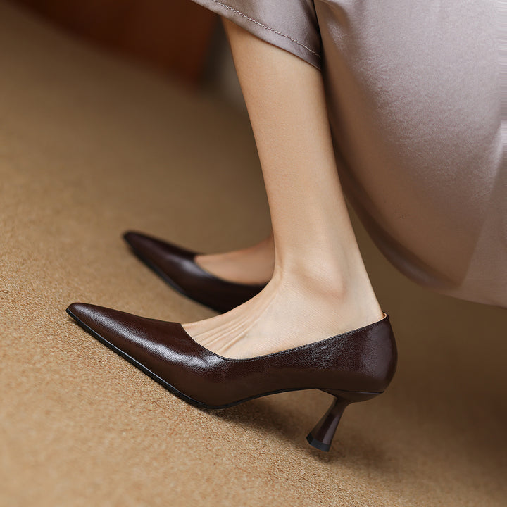 Womens Handmade Sheepskin Pointed Toe Kitten Heel Pumps