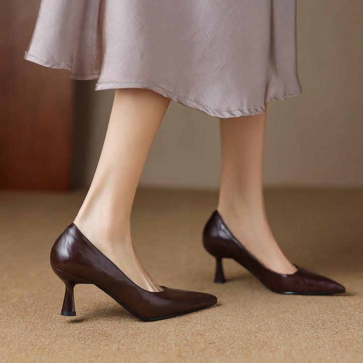 Womens Handmade Sheepskin Pointed Toe Kitten Heel Pumps