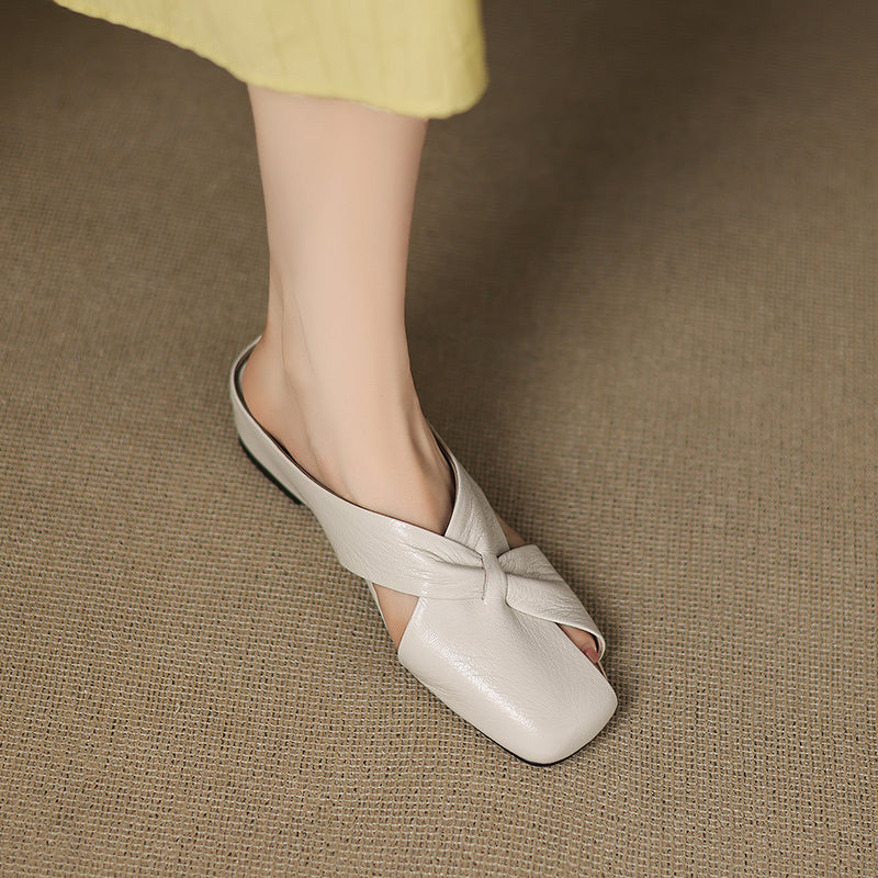 Women's Luxury All-Sheepskin Twist Mules Summer Slides - Elegant Square Toe