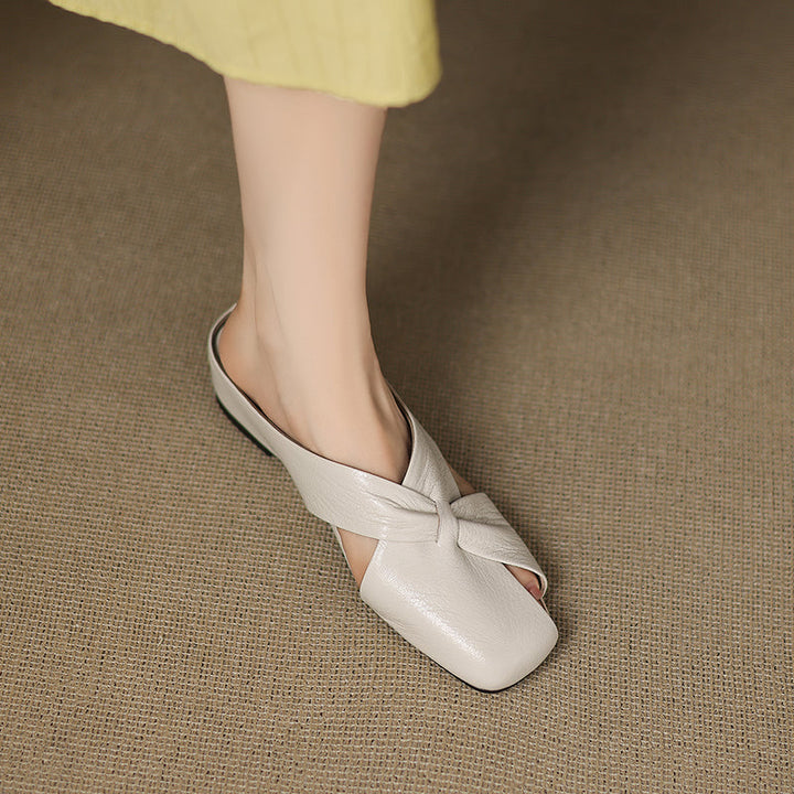 Women's Luxury All-Sheepskin Twist Mules Summer Slides - Elegant Square Toe