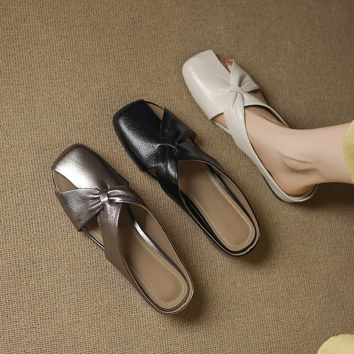 Women's Luxury All-Sheepskin Twist Mules Summer Slides - Elegant Square Toe
